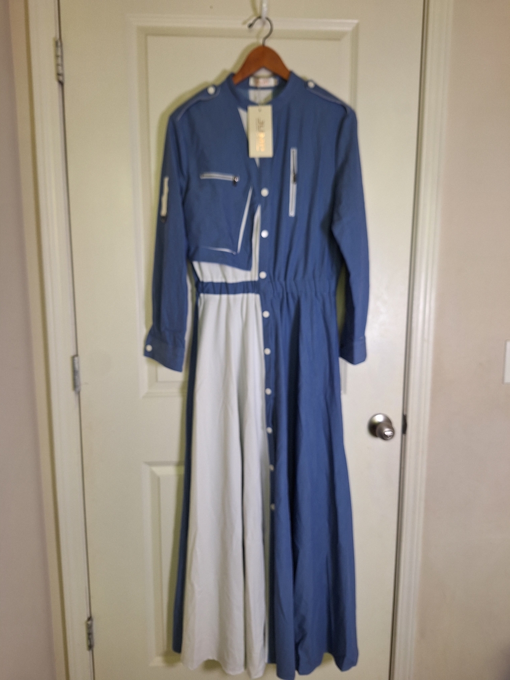 JUMP Barcelona Denim Colorblock Utility Maxi Dress Two Tone European Size M - Picture 4 of 11